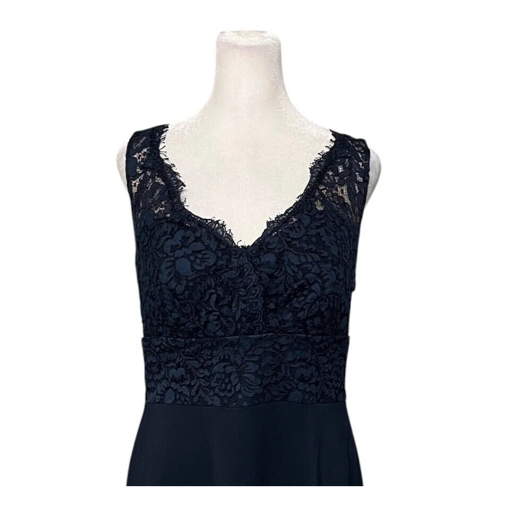 Watters Navy Vneck Lace Bodice Cocktail Dress Size 12 NWT